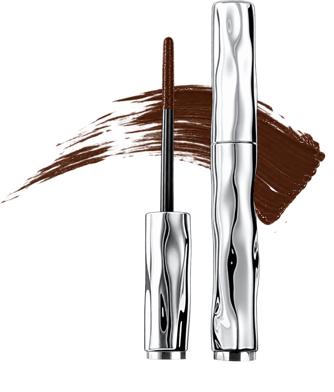 Brown mascara shade with silver tube and metal wand