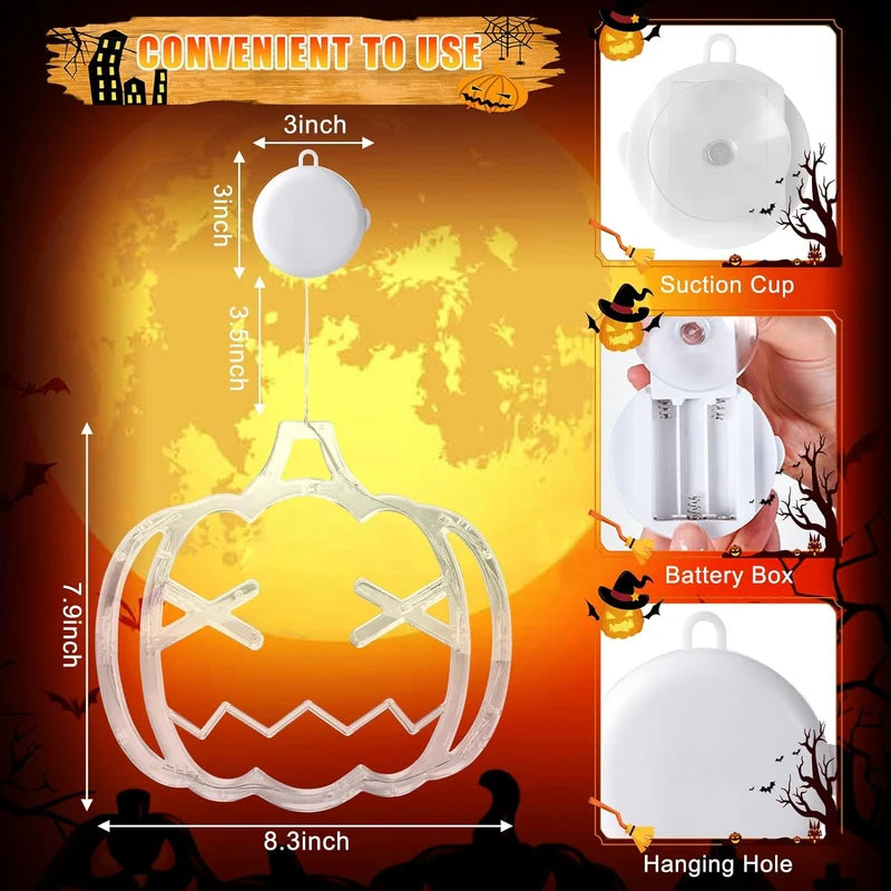 Pumpkin light with suction cup, battery compartment and hanging details