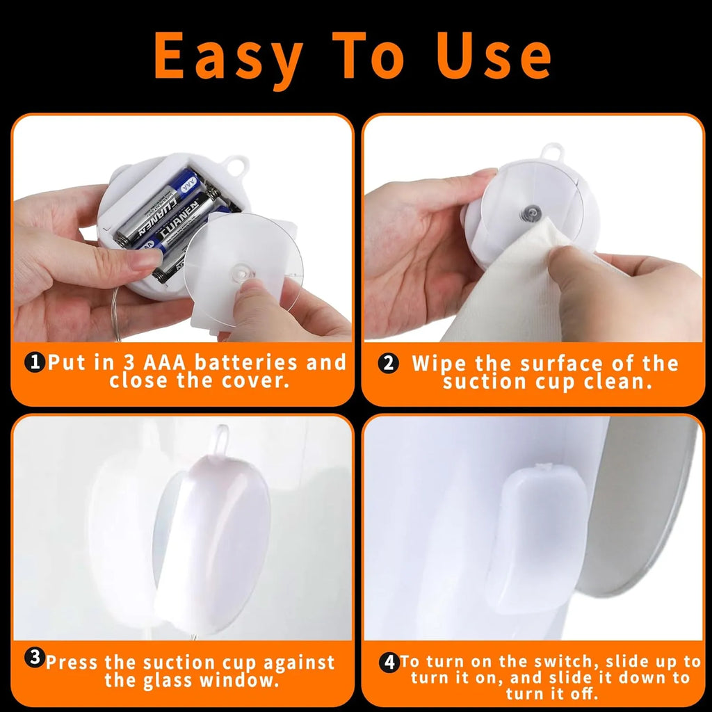 Four steps for adding AAA batteries and mounting a Halloween light on glass