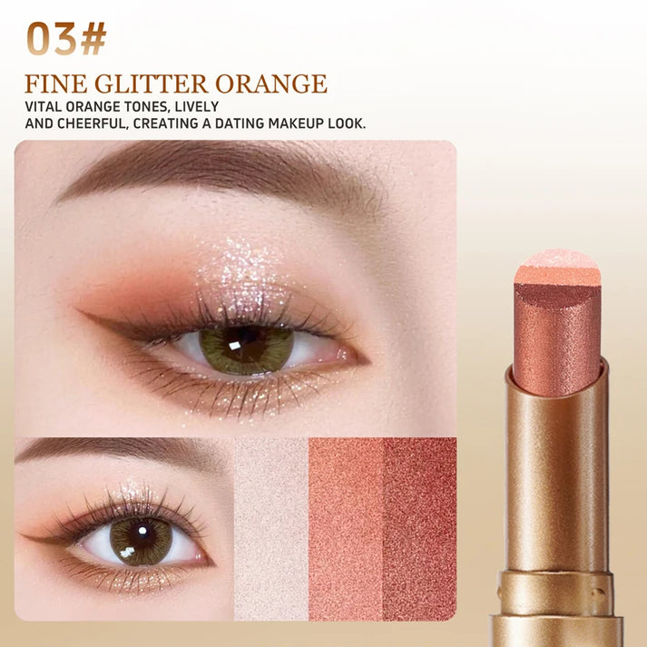 Fine Glitter Orange eyeshadow stick and eye look