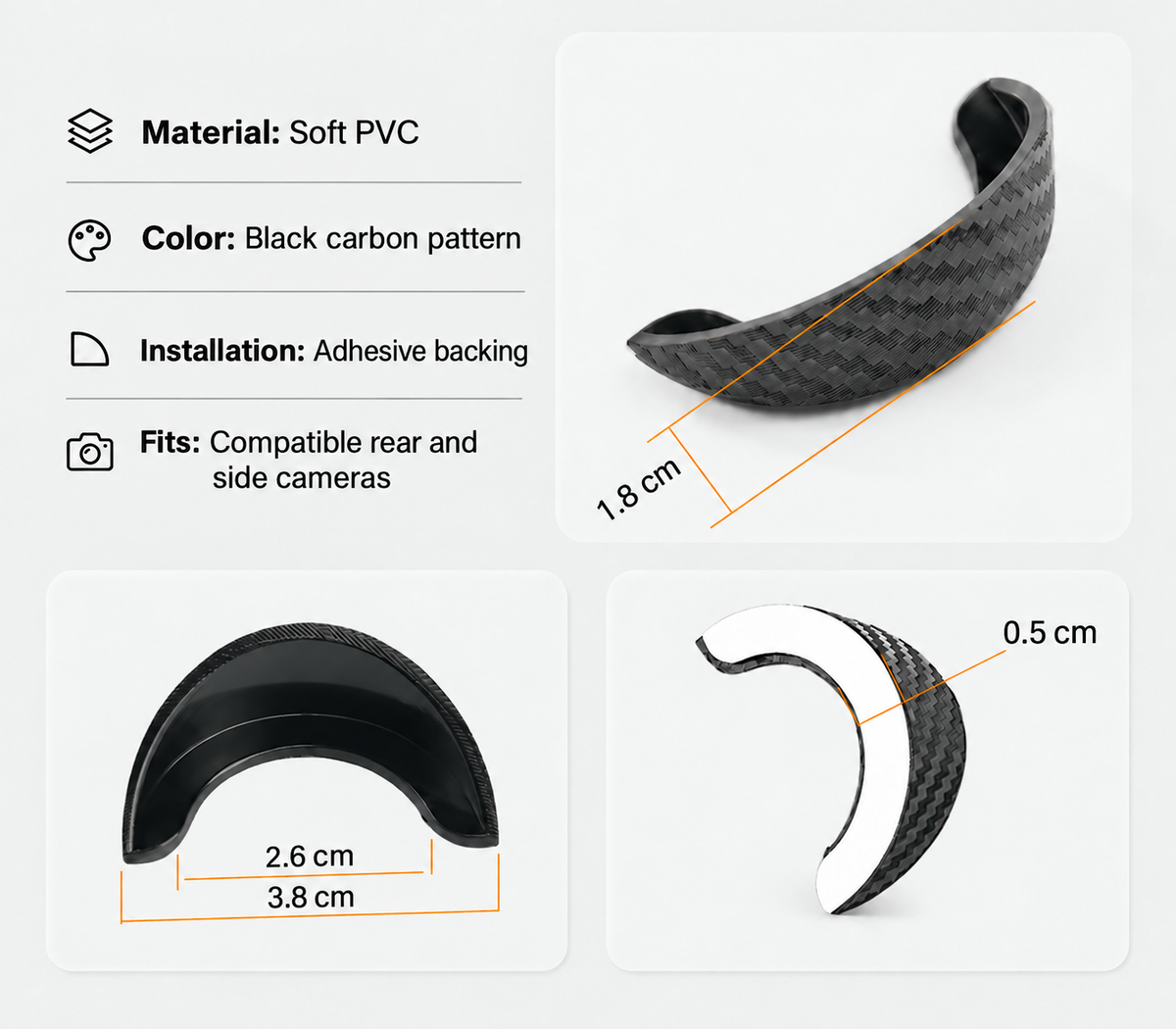 Soft PVC camera visor specifications and dimensions