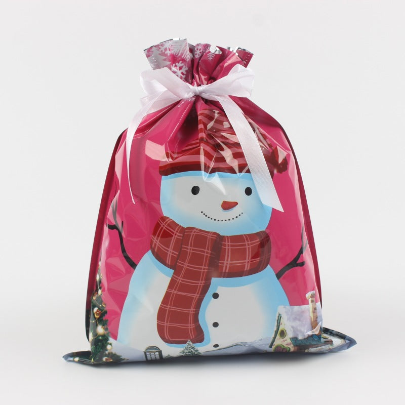 Pink Snowman Christmas drawstring gift bag