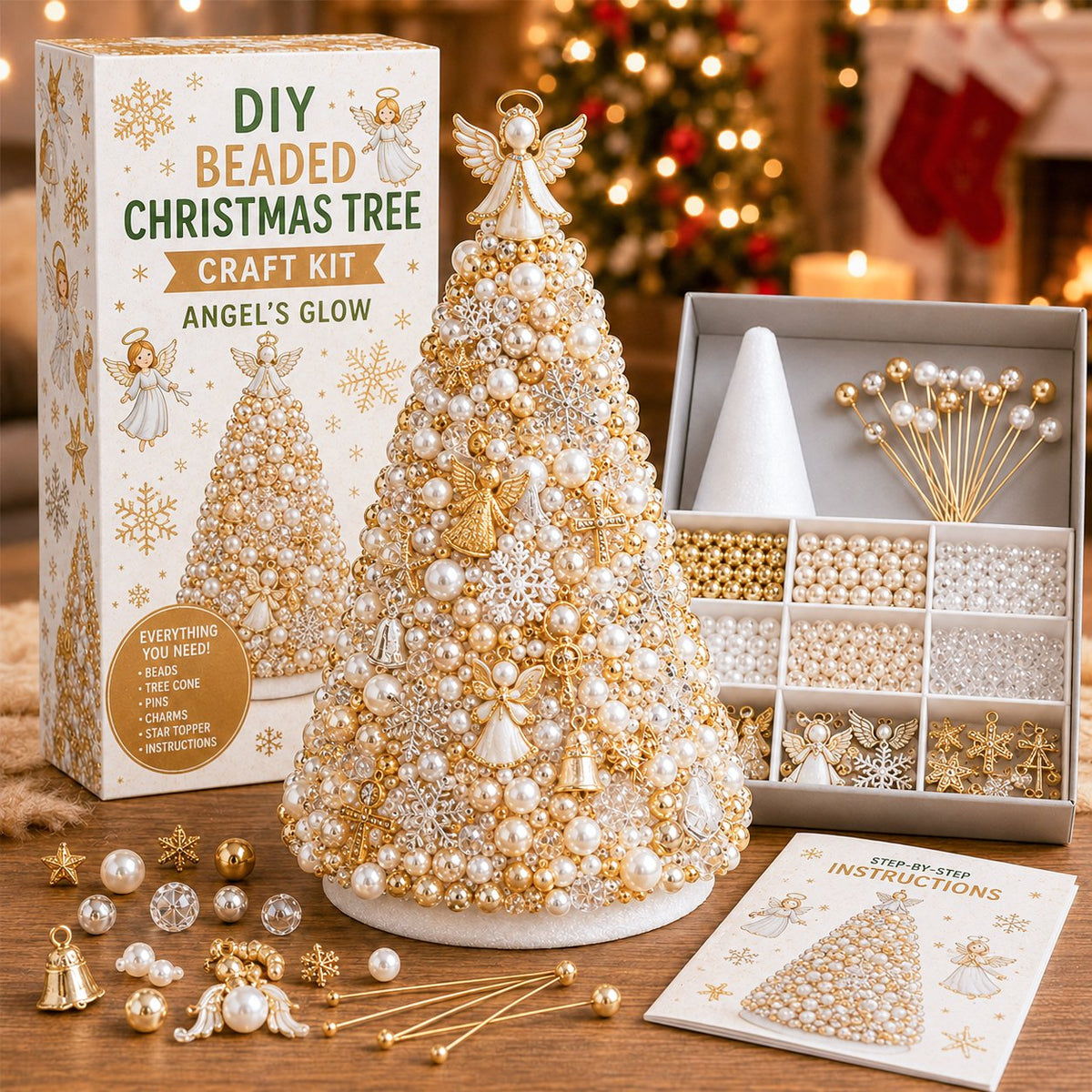 DIY beaded Christmas tree craft kit in Angel style