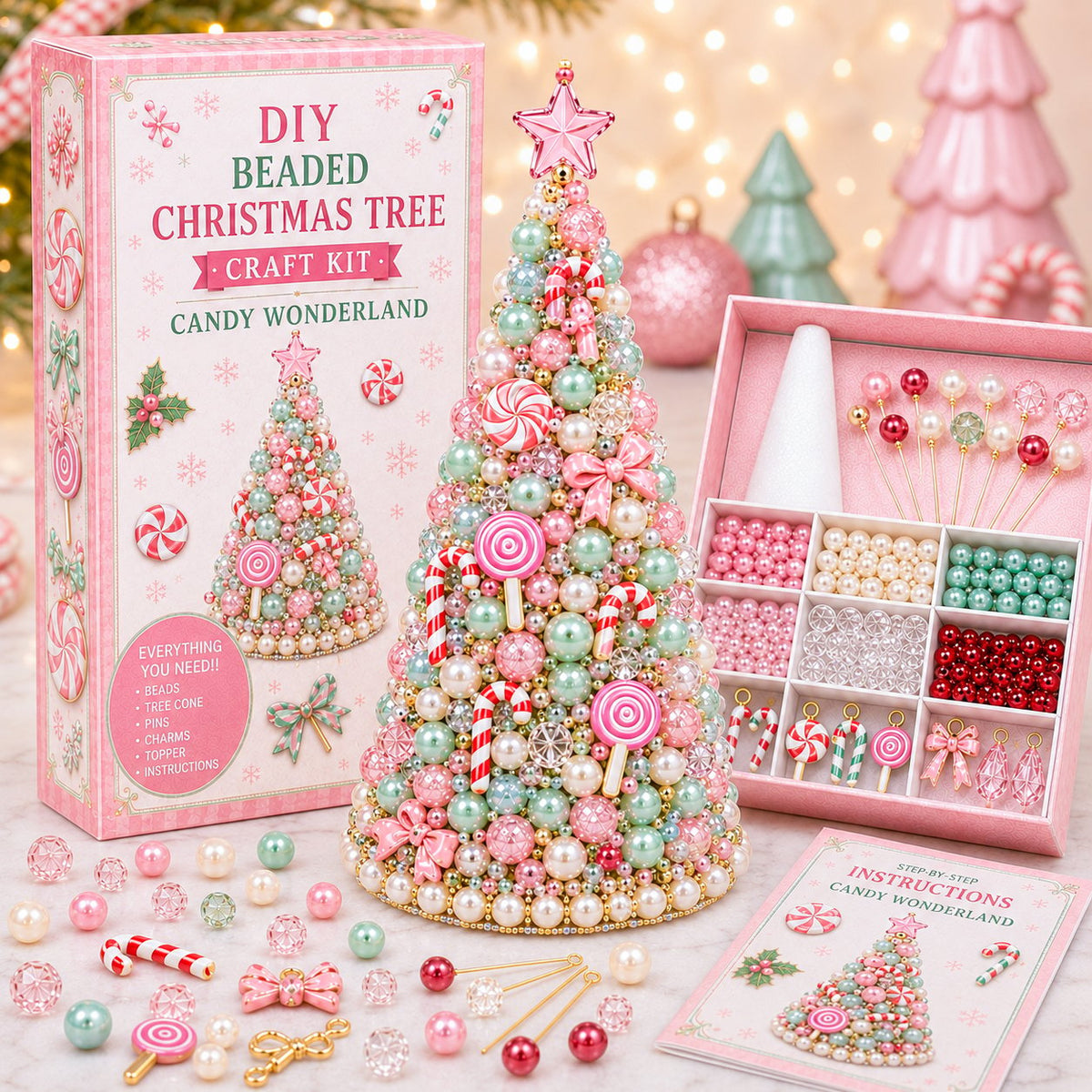 DIY beaded Christmas tree craft kit in Candy style