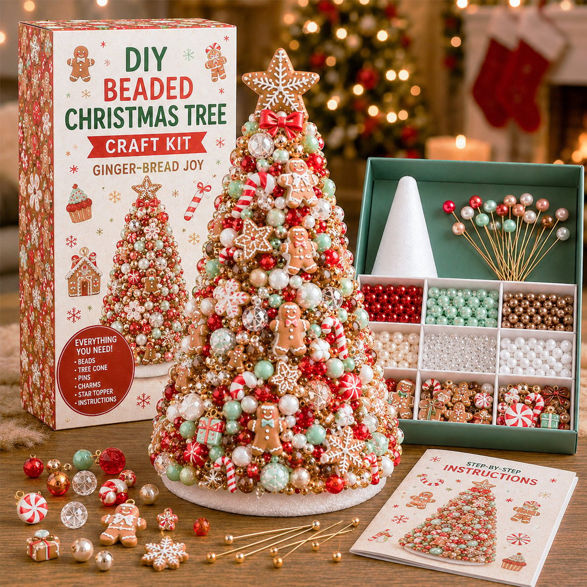 DIY beaded Christmas tree craft kit in Gingerbread style