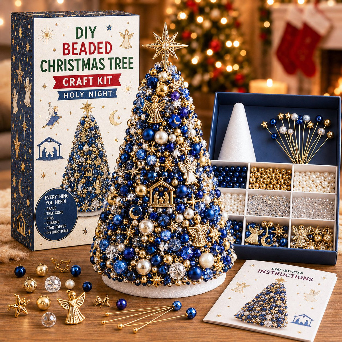 DIY beaded Christmas tree craft kit in Nativity style