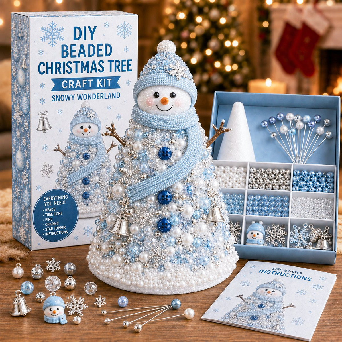 DIY beaded Christmas tree craft kit in Snowman style