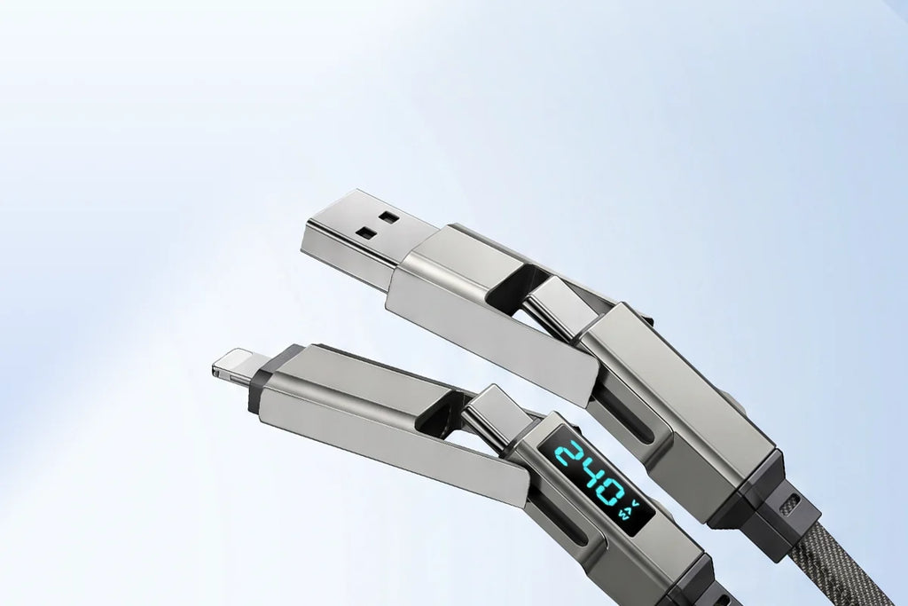 Compact keychain charging cable and connector ends
