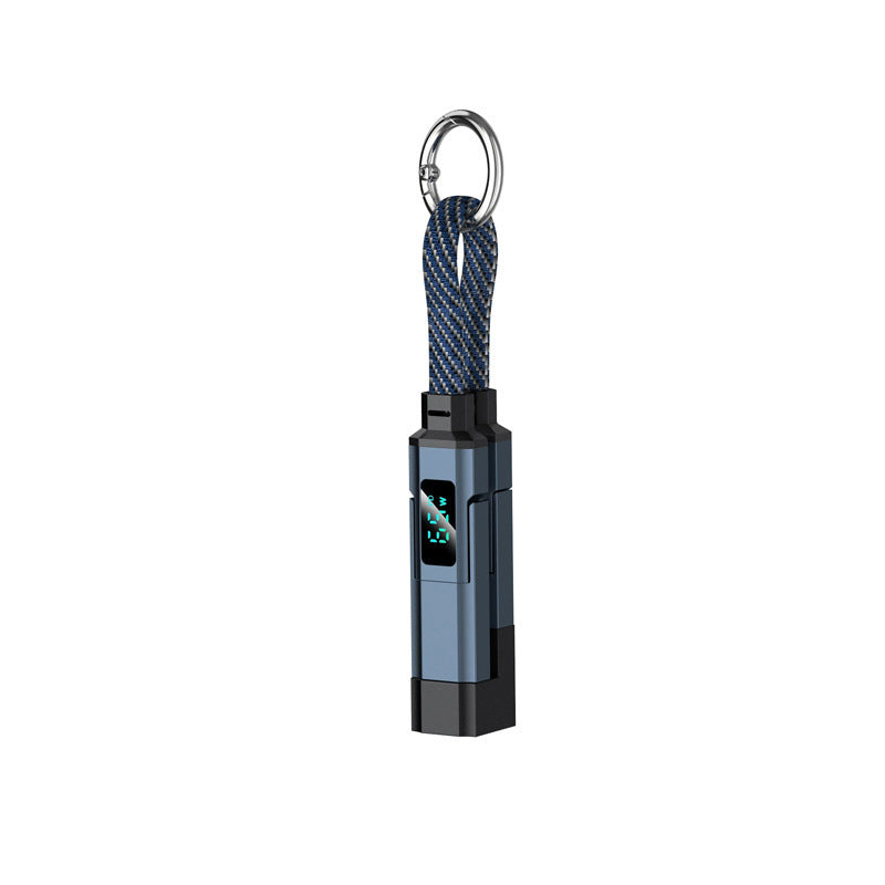 Blue keychain charging cable with digital display