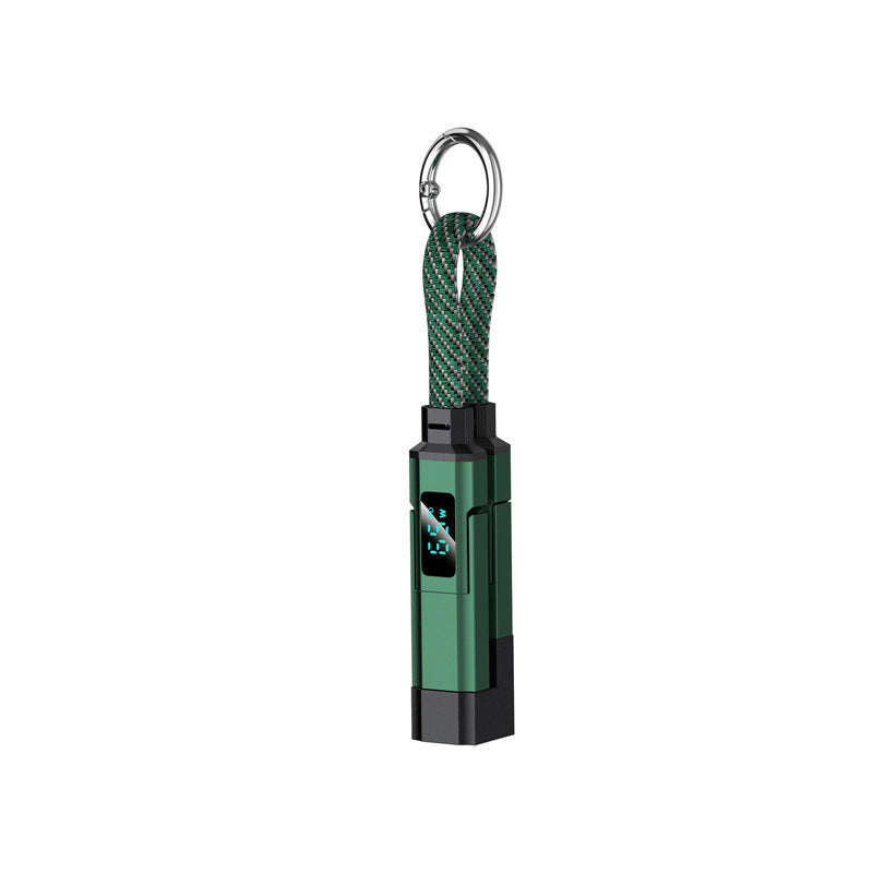 Green keychain charging cable with digital display