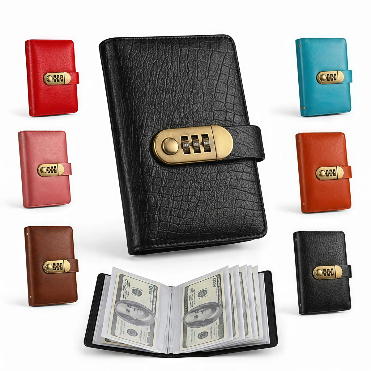 Black lock binder with color options and an open transparent-sheet view