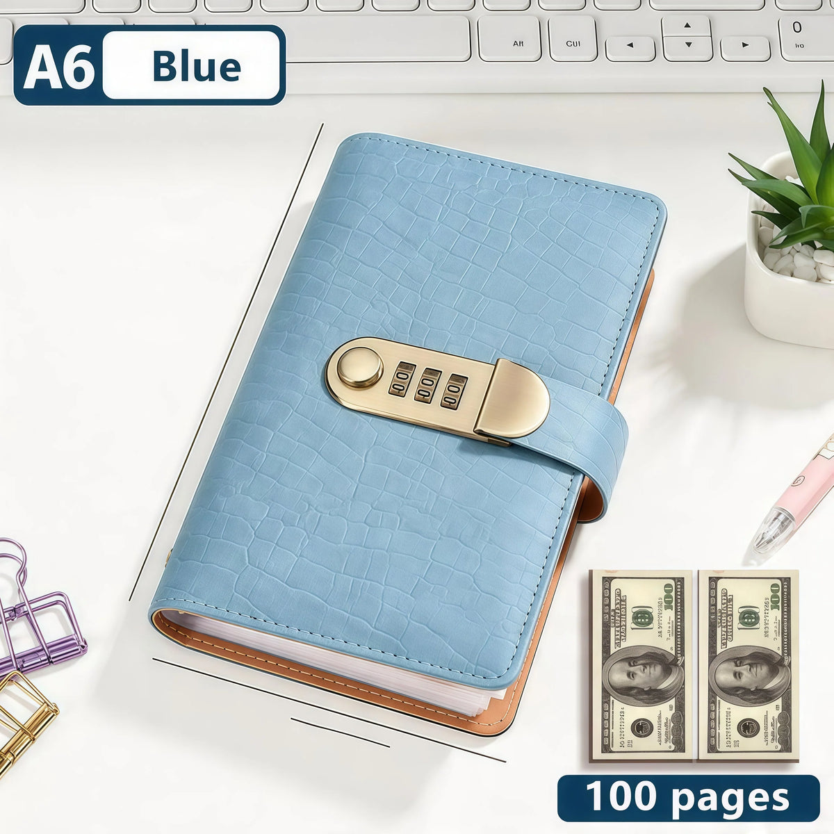 Sky Blue A6 combination-lock binder