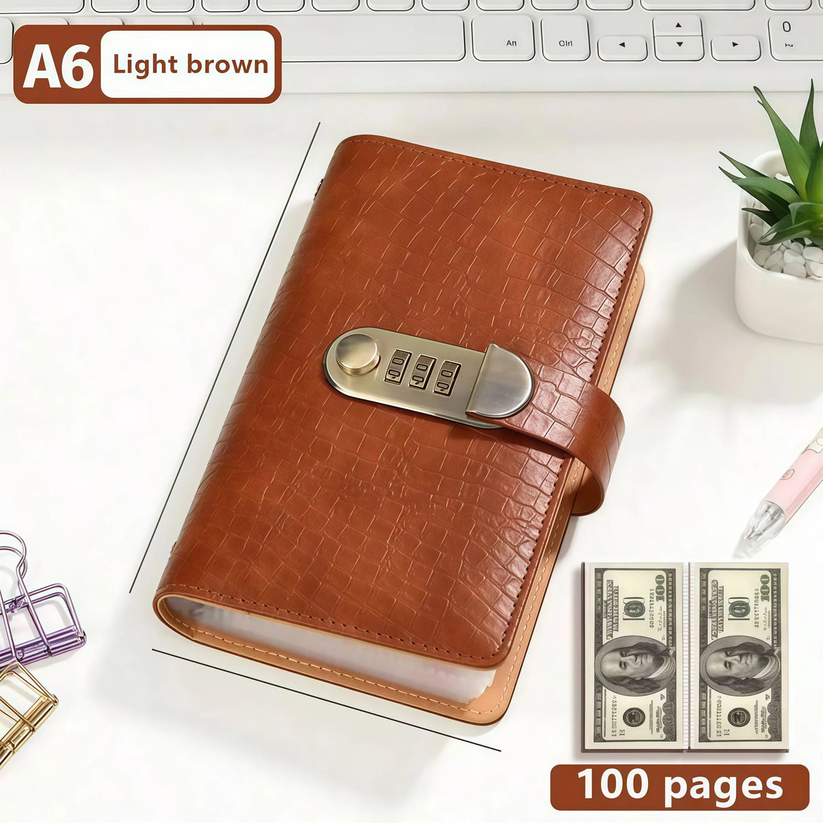 Honey Brown A6 combination-lock binder