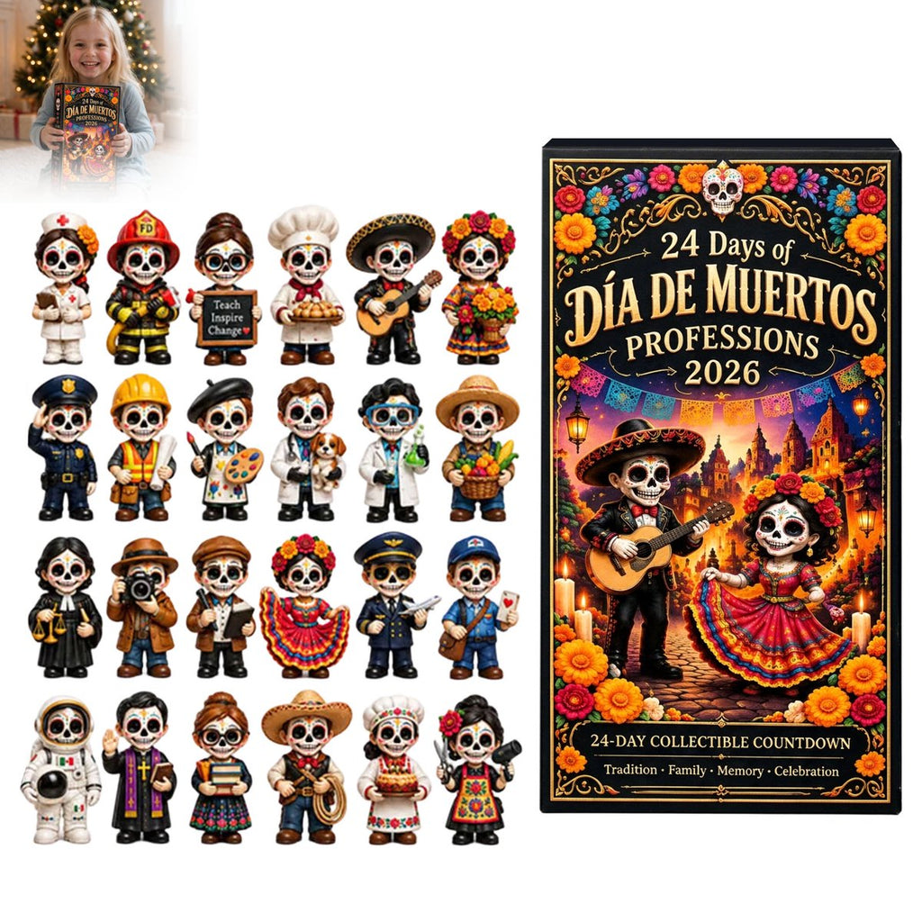 Skull ornament collection beside the 2026 calendar box