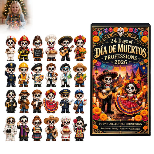 Skull ornament collection beside the 2026 calendar box