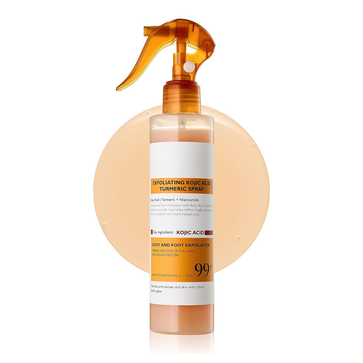 Body exfoliating spray with an orange trigger nozzle