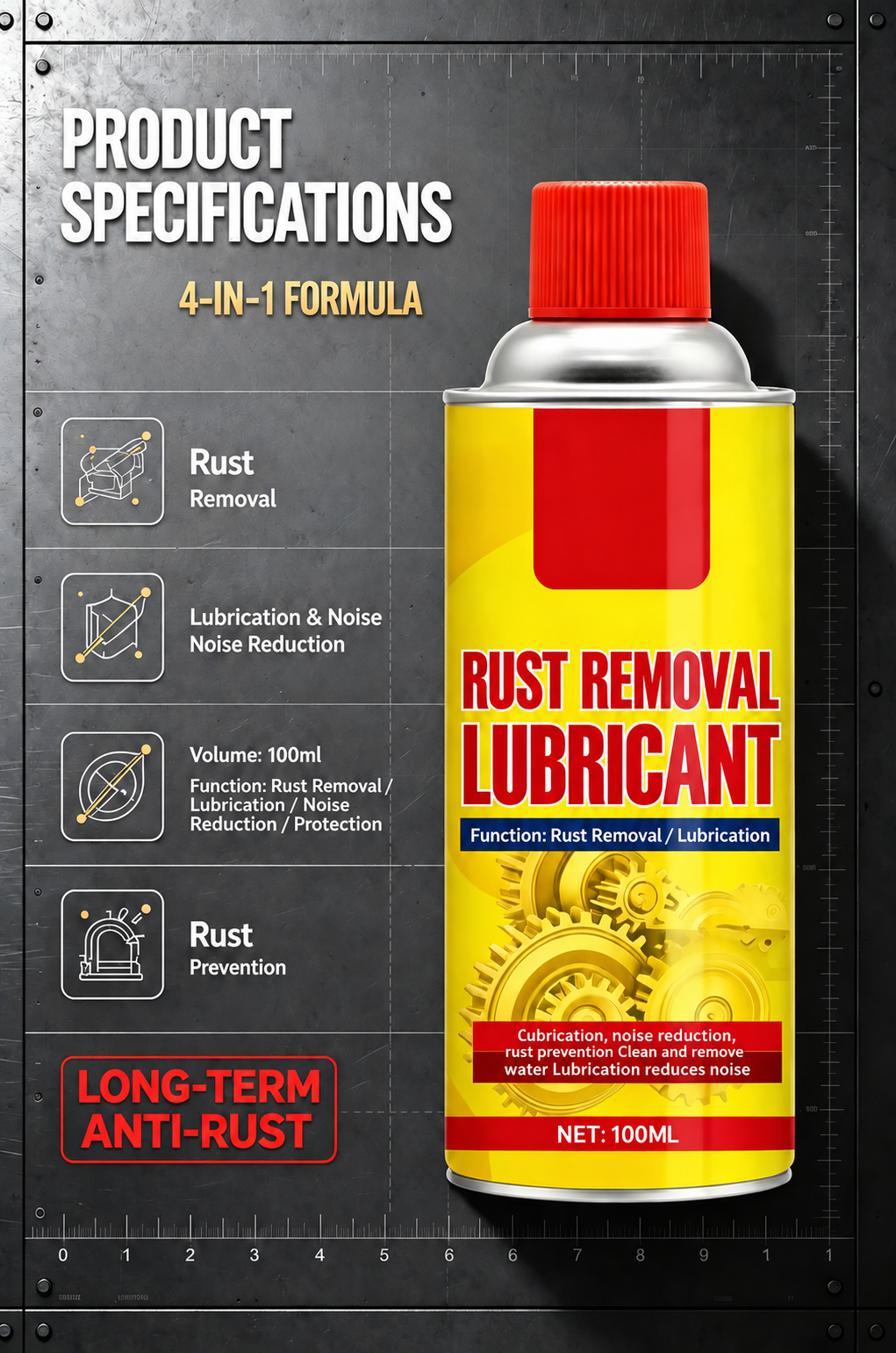 100mL rust remover and lubricant product specifications