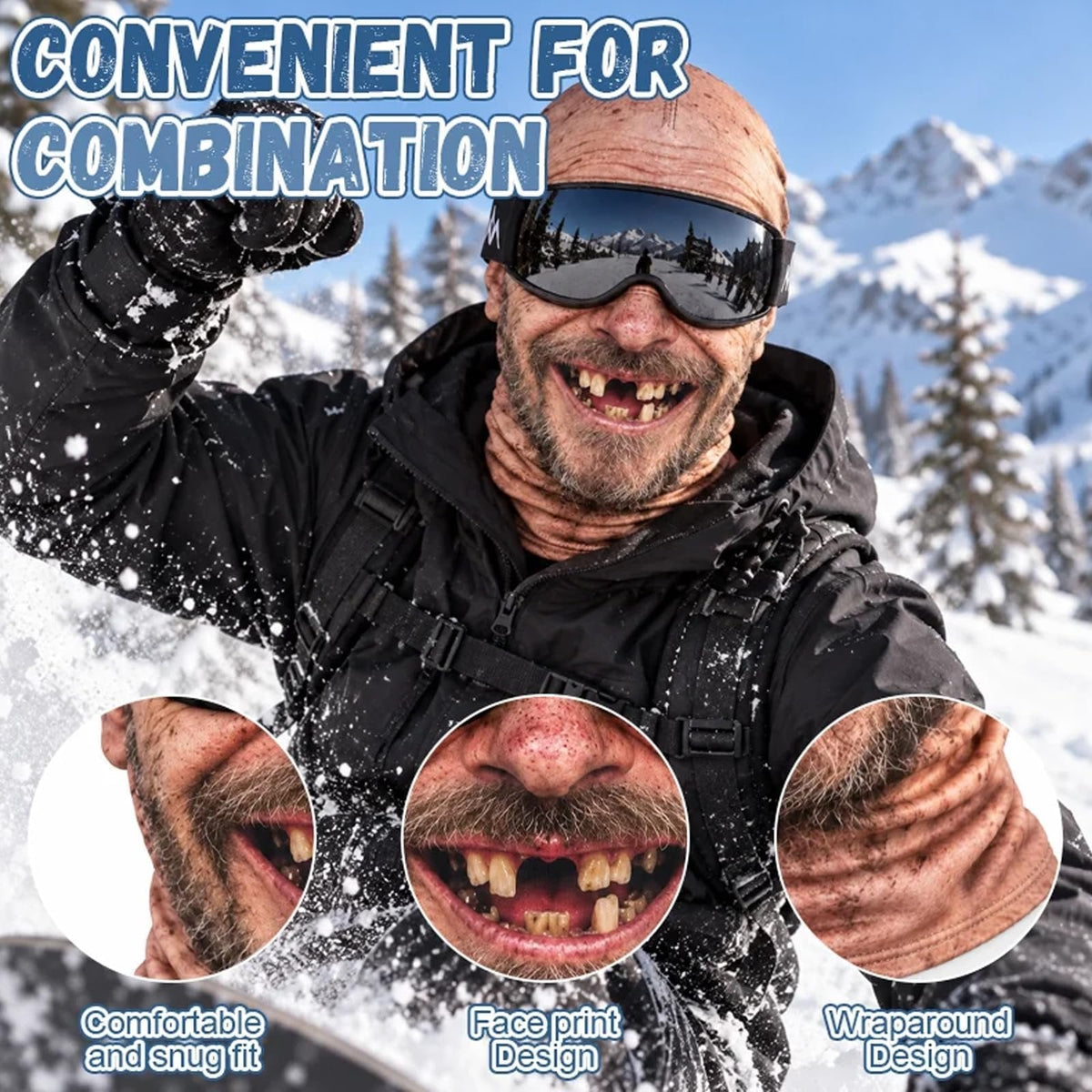 Funny Realistic Old Man 3D Print Ski Balaclava Face Mask