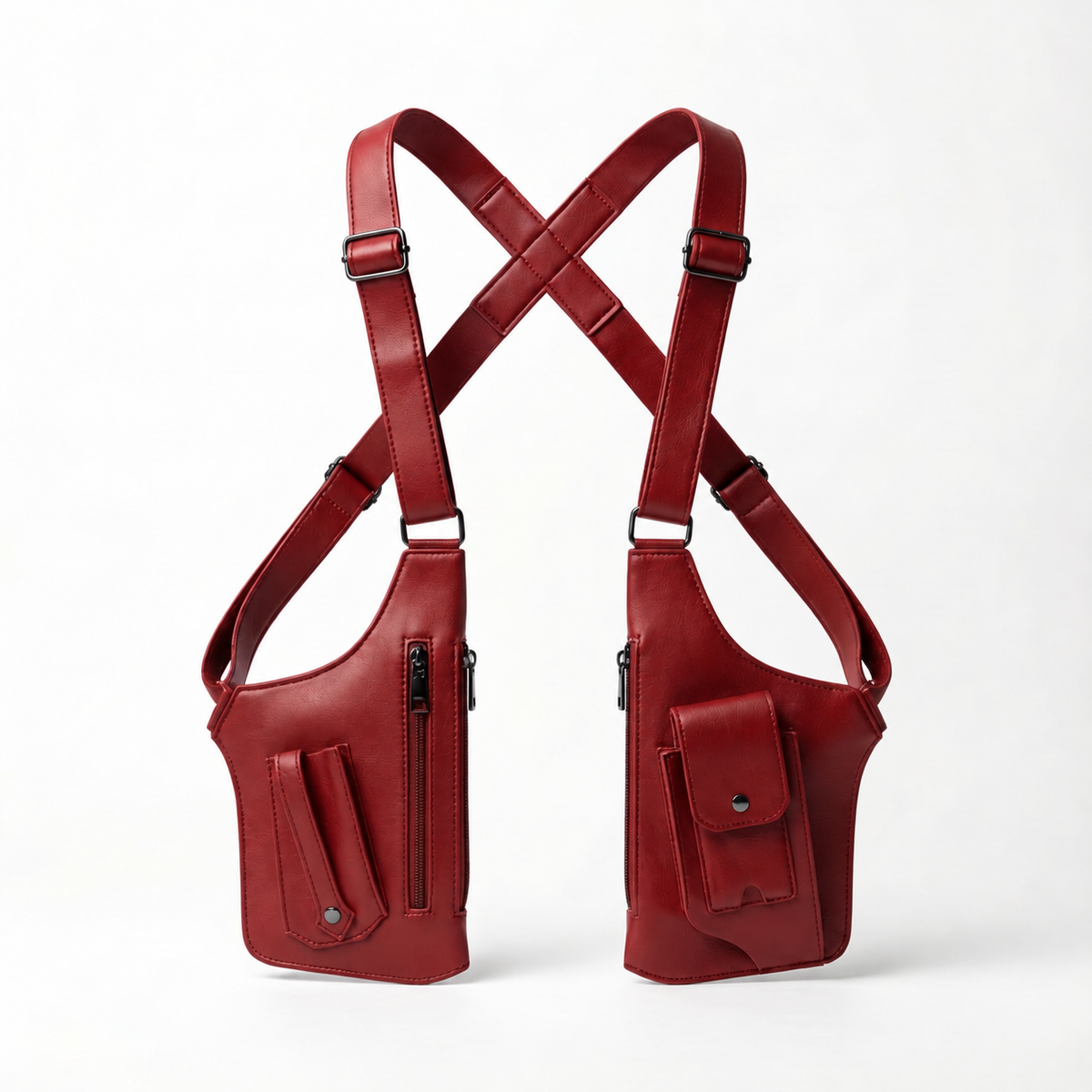 Burgundy dual-pouch underarm shoulder bag