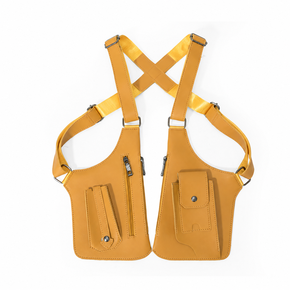 Yellow dual-pouch underarm shoulder bag