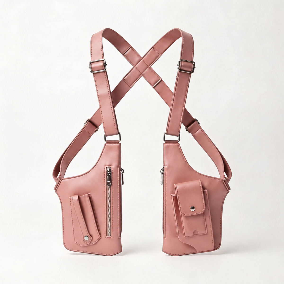 Pink dual-pouch underarm shoulder bag