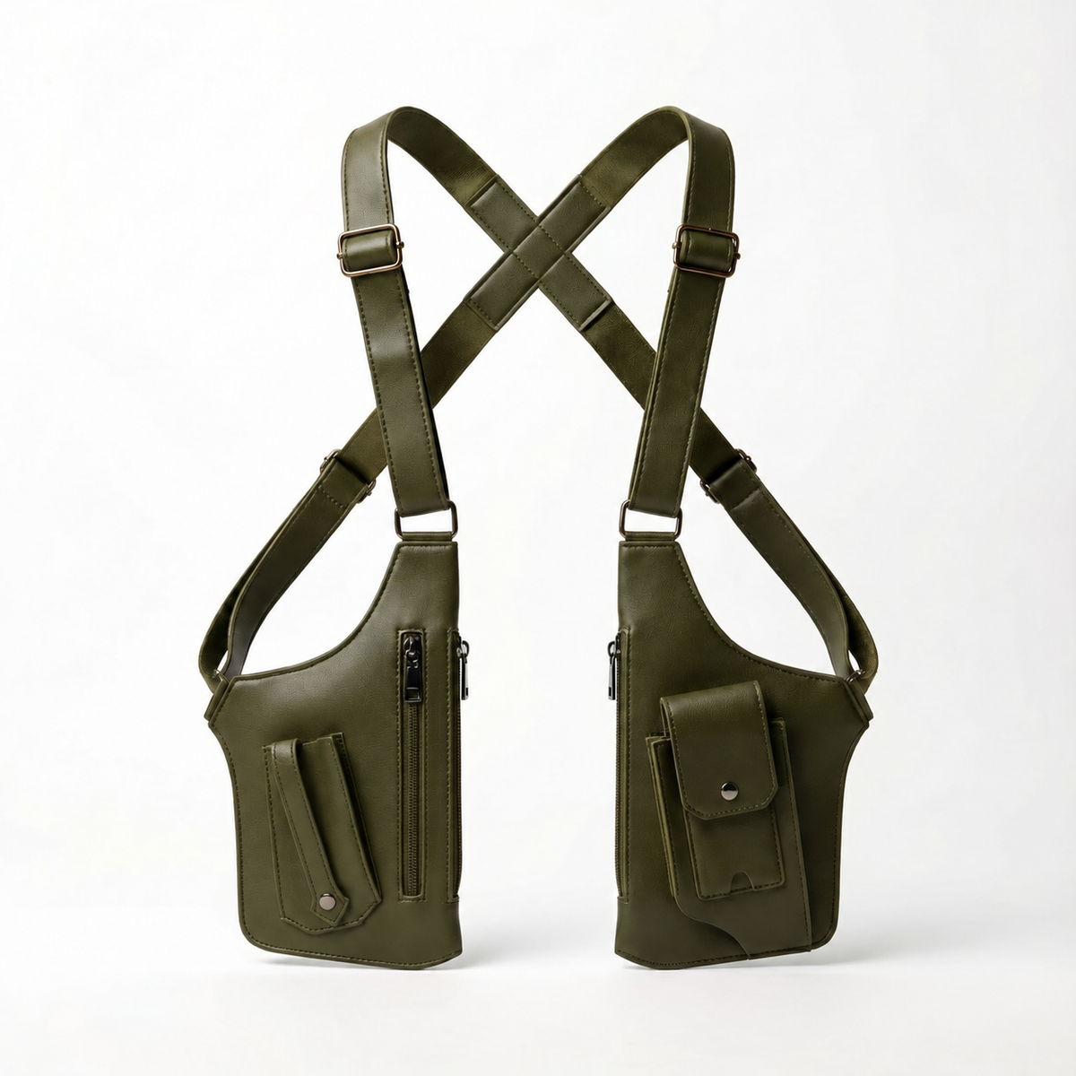 Dark Green dual-pouch underarm shoulder bag