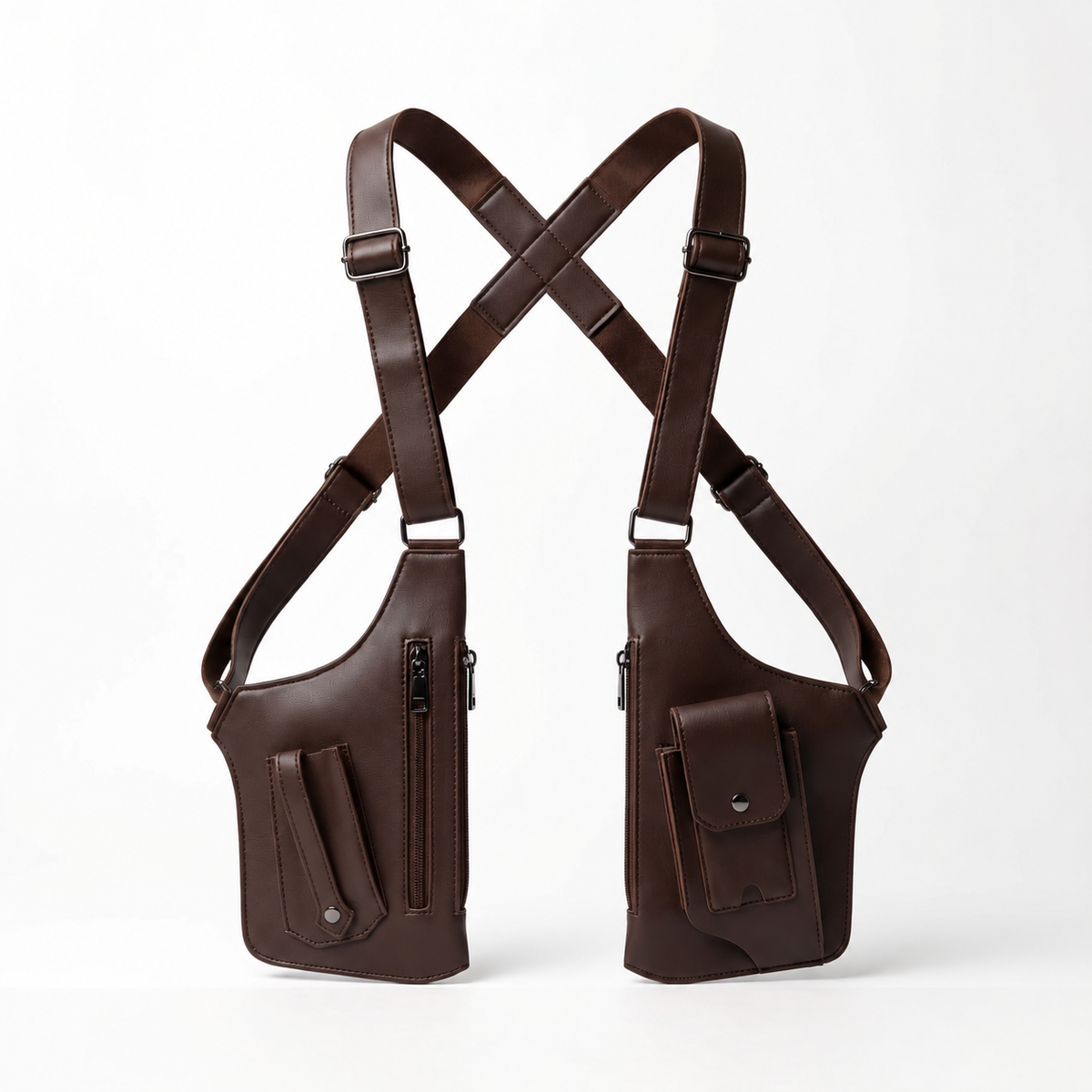 Coffee Brown dual-pouch underarm shoulder bag