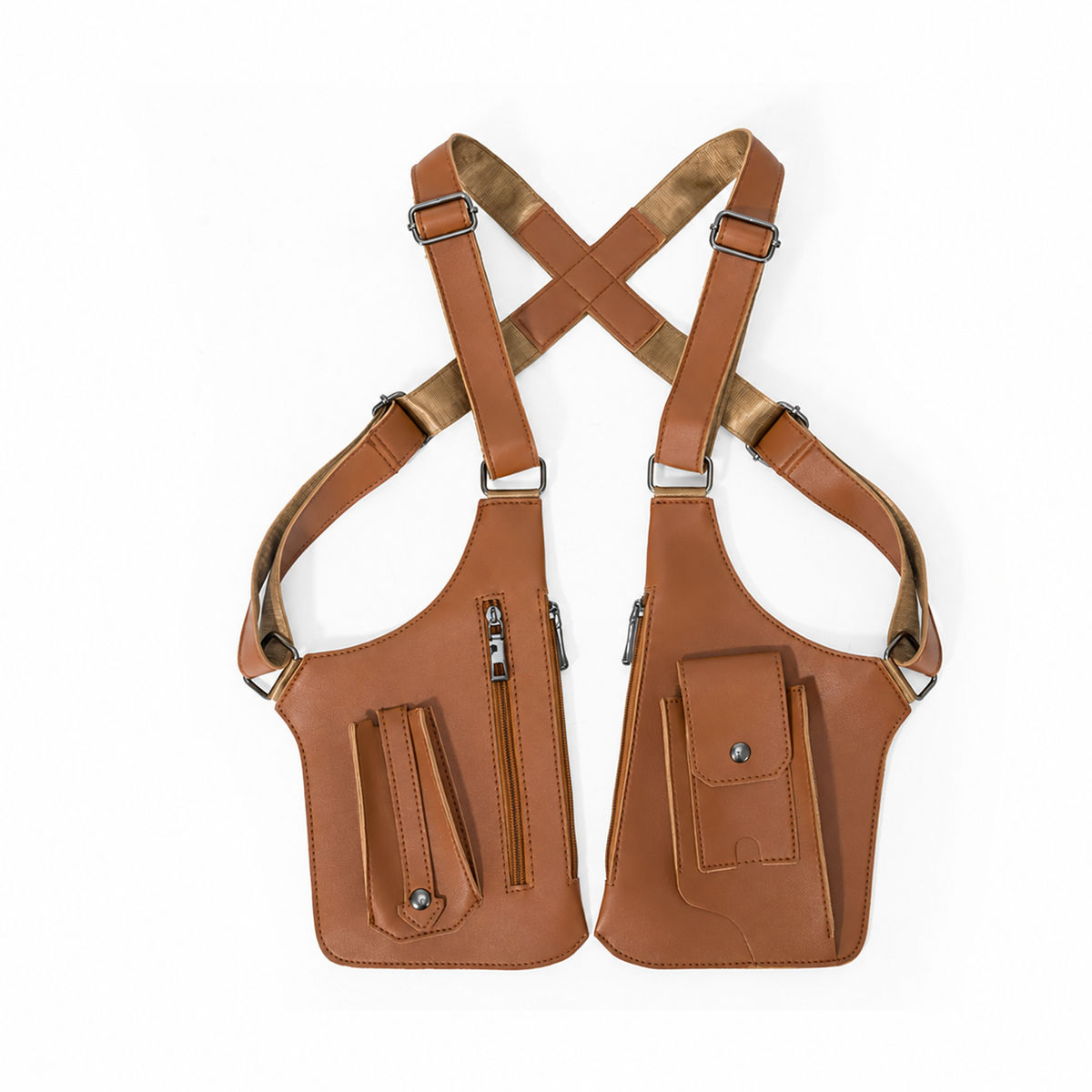 Light Brown dual-pouch underarm shoulder bag