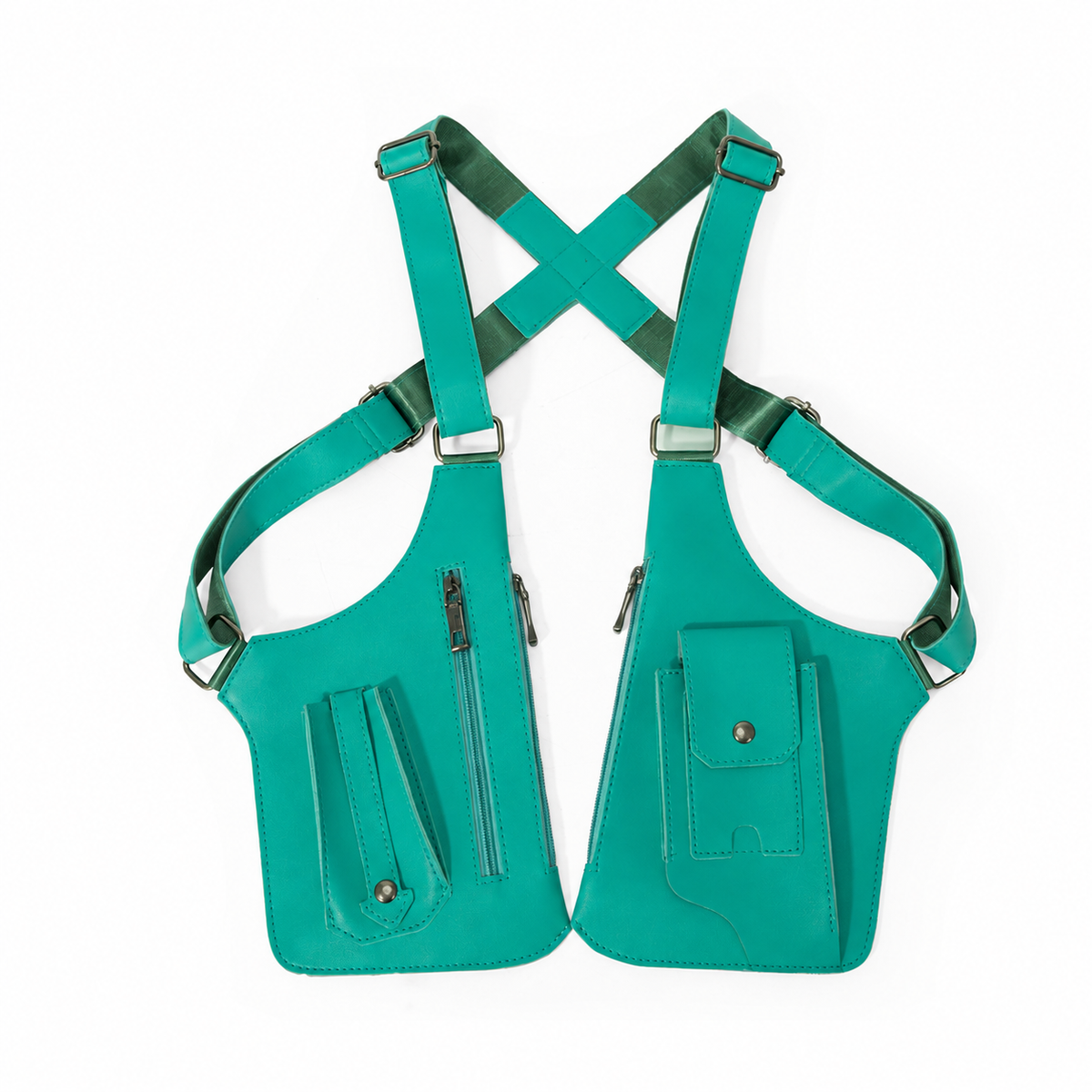 Teal Green dual-pouch underarm shoulder bag