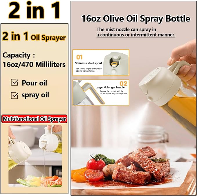 Spray and pour functions of the oil dispenser bottle