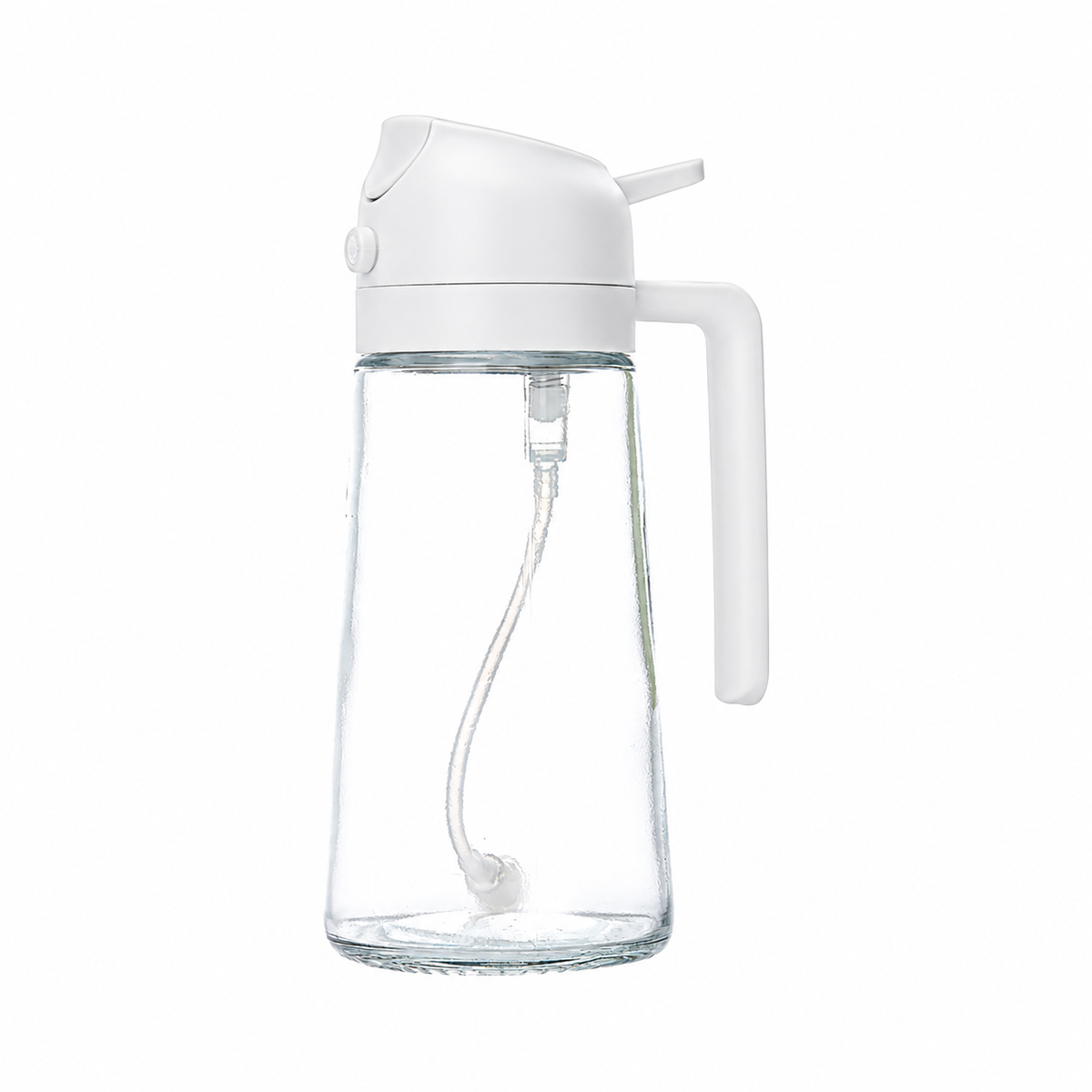 White oil sprayer and dispenser bottle on a white background