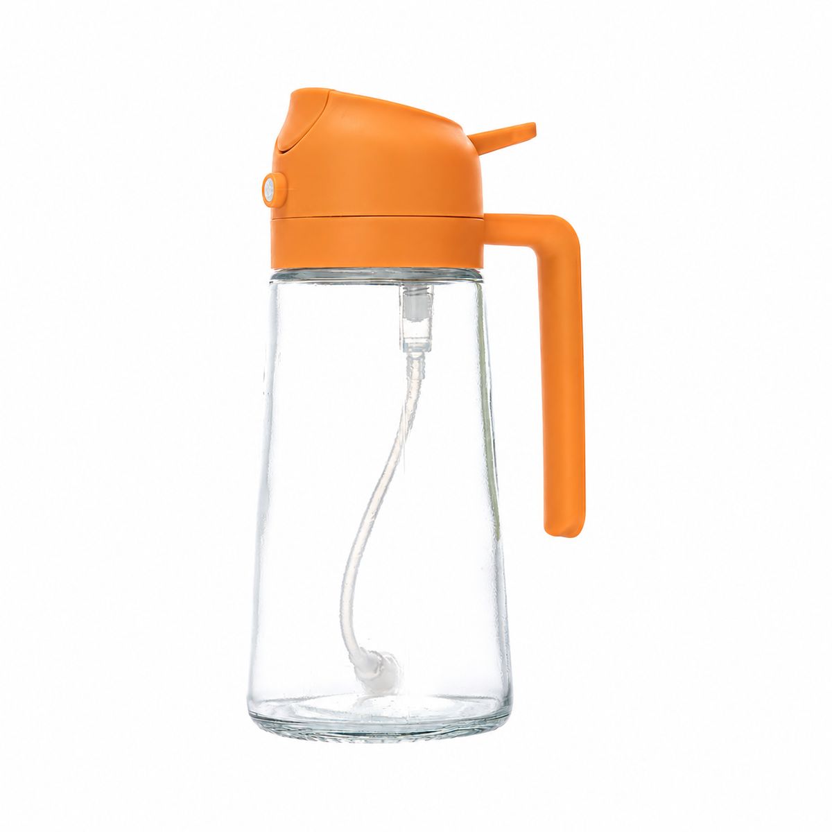 Orange oil sprayer and dispenser bottle on a white background