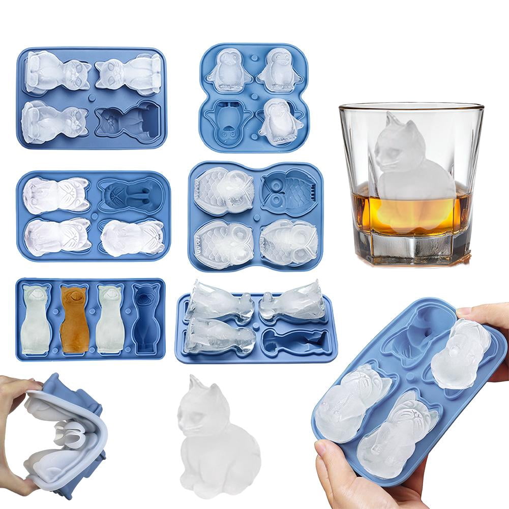 Animal-shaped silicone ice mold collection and flexible release