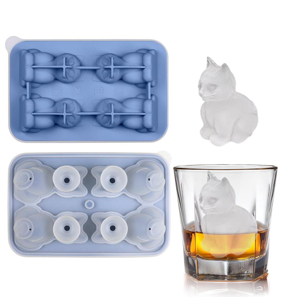 Silicone cat ice mold in blue with shaped ice