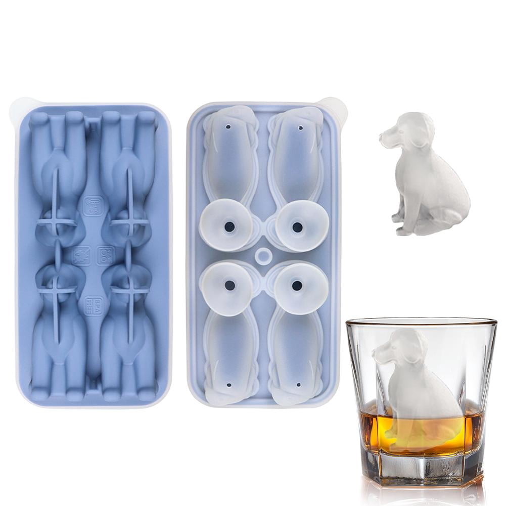 Silicone labrador ice mold in blue with shaped ice