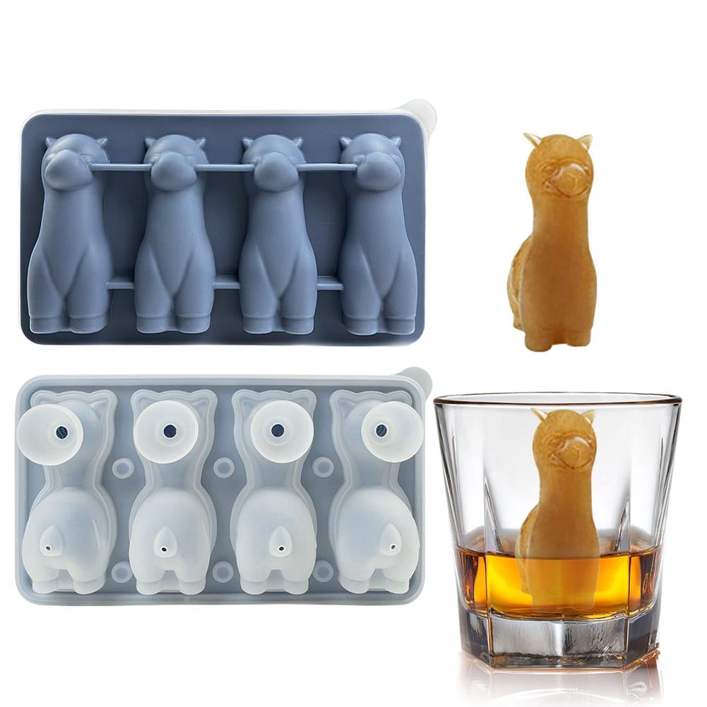 Silicone alpaca ice mold in blue with shaped ice