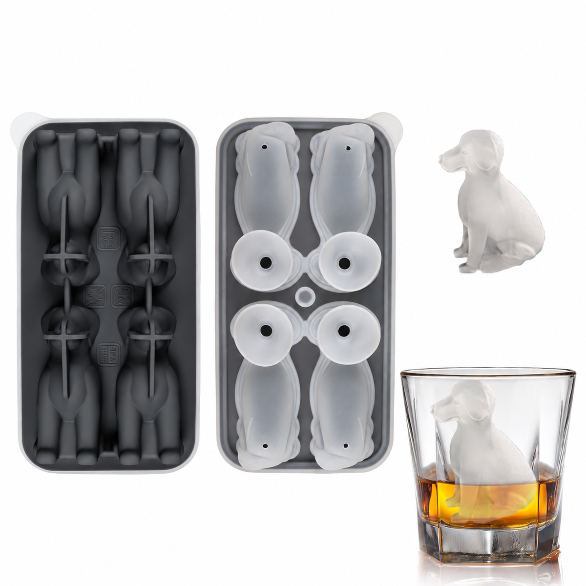 Silicone labrador ice mold in black with shaped ice