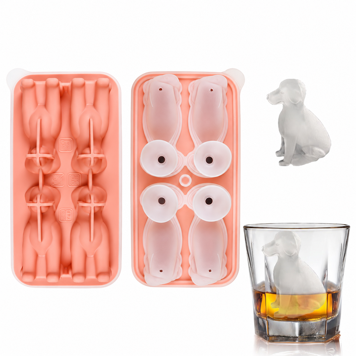 Silicone labrador ice mold in pink with shaped ice
