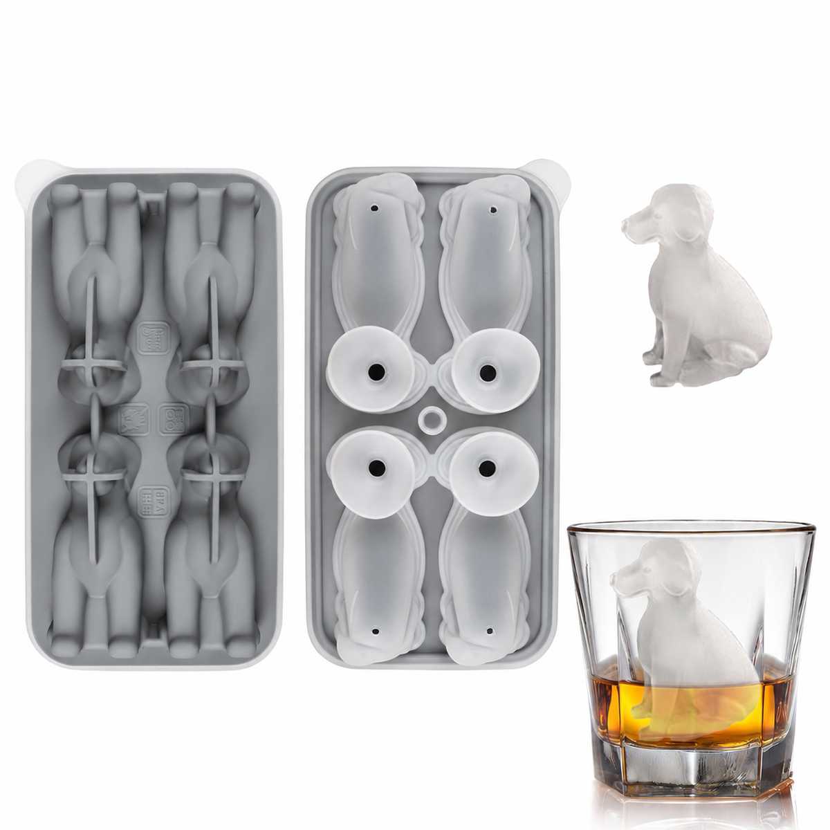 Silicone labrador ice mold in gray with shaped ice