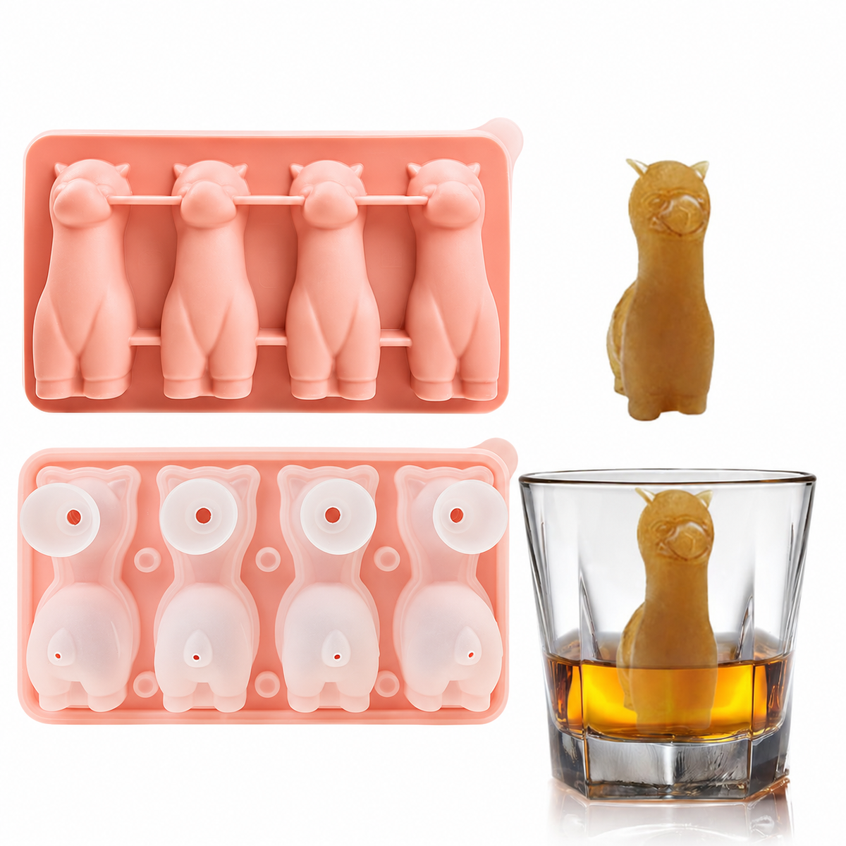 Silicone alpaca ice mold in pink with shaped ice
