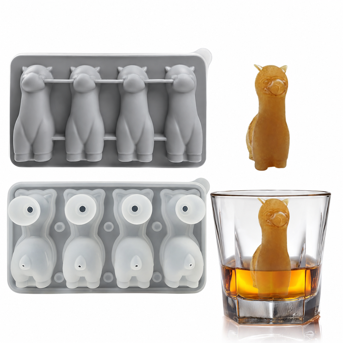 Silicone alpaca ice mold in gray with shaped ice