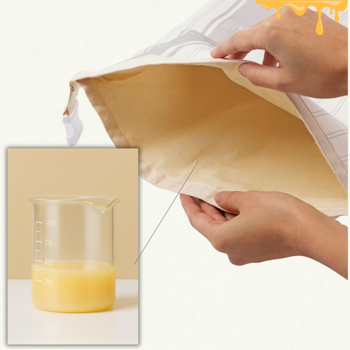 Hands opening the bag to show its yellow interior lining