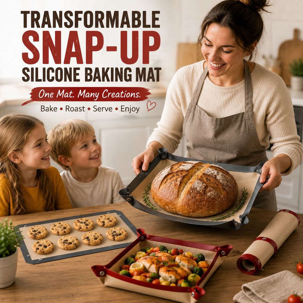 Silicone baking mats used for a family baking scene