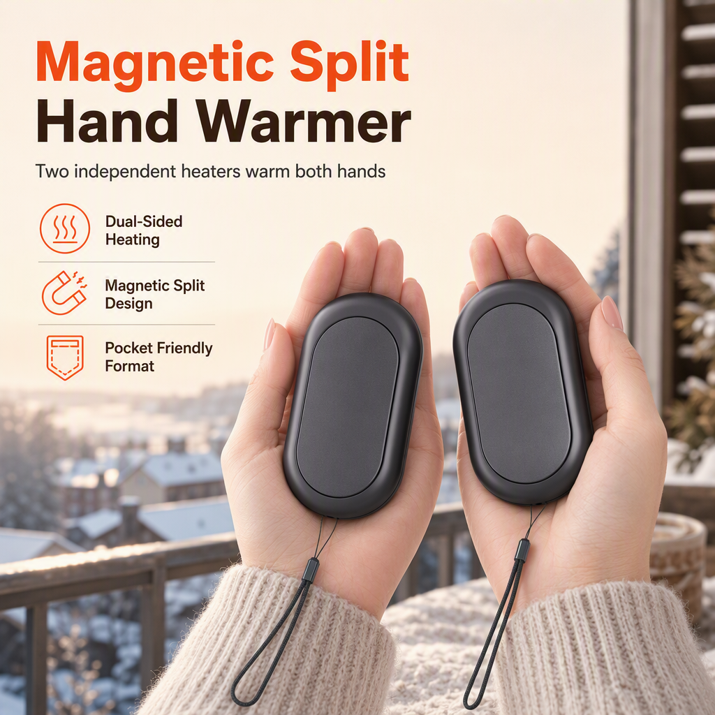 Magnetic Split 2-in-1 Rechargeable Hand Warmer Portable USB Electric Pocket Warmer