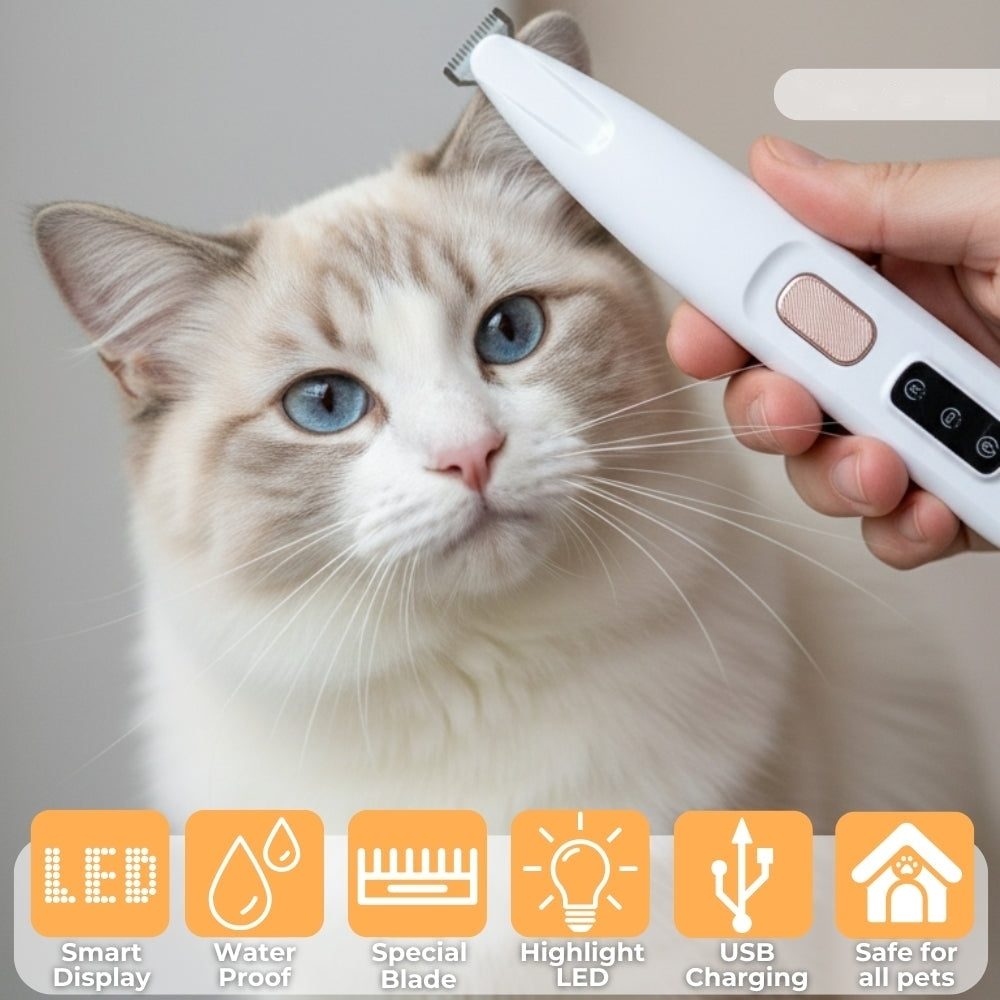 Cordless Pet Paw Hair Trimmer with LED Light