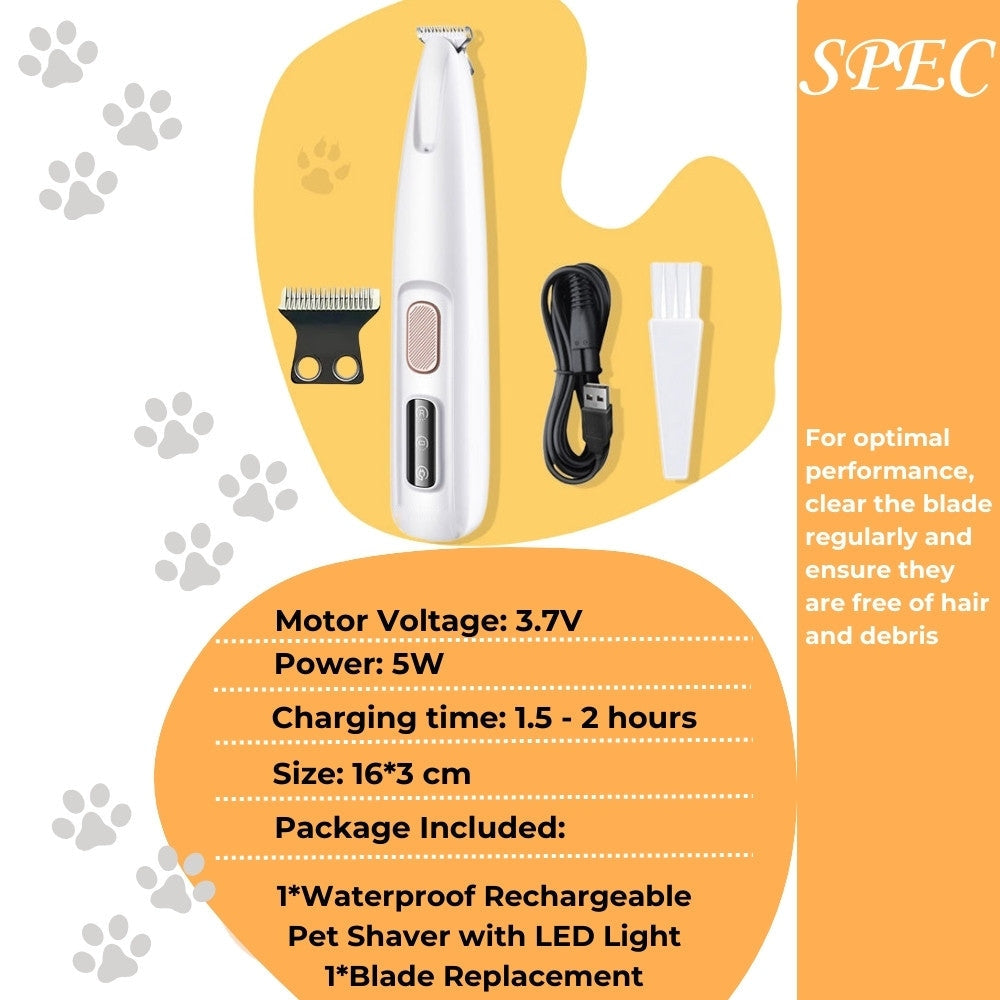 Cordless Pet Paw Hair Trimmer with LED Light