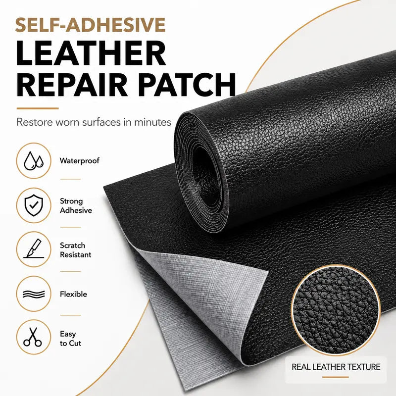 Black self-adhesive repair sheet with textured surface and peel-away backing