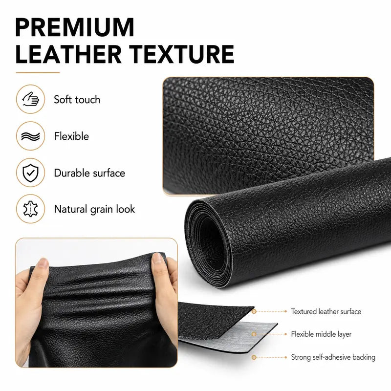 Close-up of the leather-look grain and flexible sheet