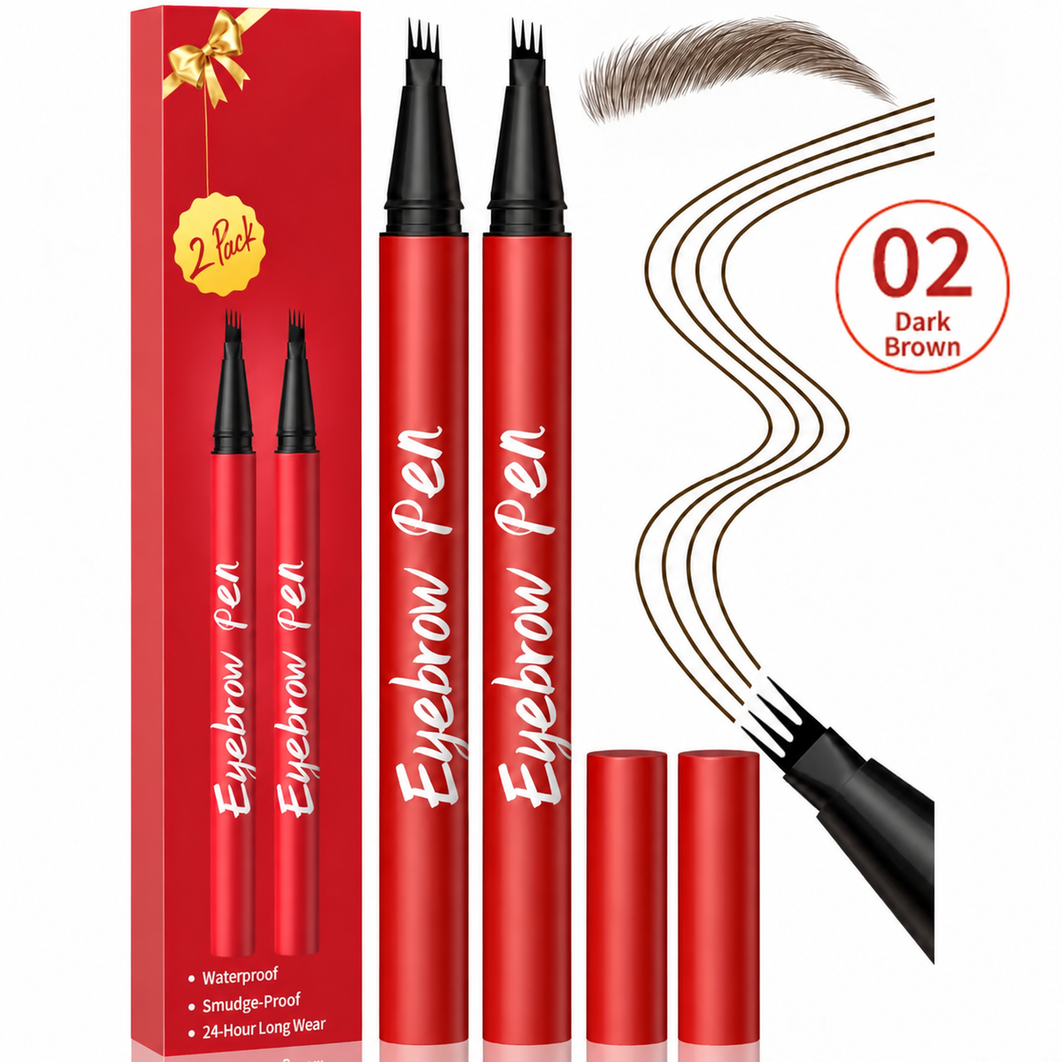 Dark Brown two-pen eyebrow set with matching color strokes