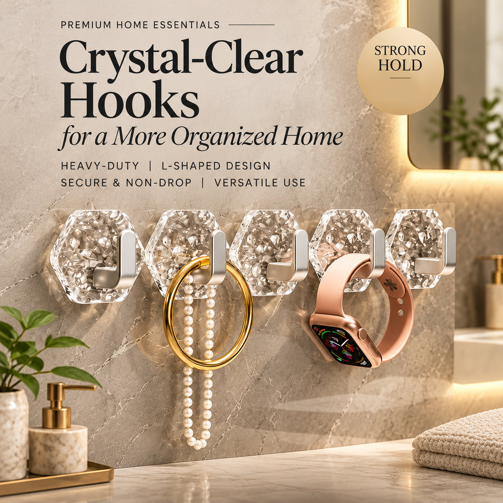 Decorative hooks above a home organization area